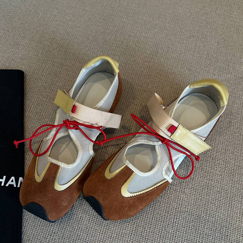 Versión de piel de oveja ~ Zapatos de senderismo deportivos retro feos y lindos para mujer, zapatos Mary Jane huecos casuales de todo fósforo, zapatos individuales con velcro