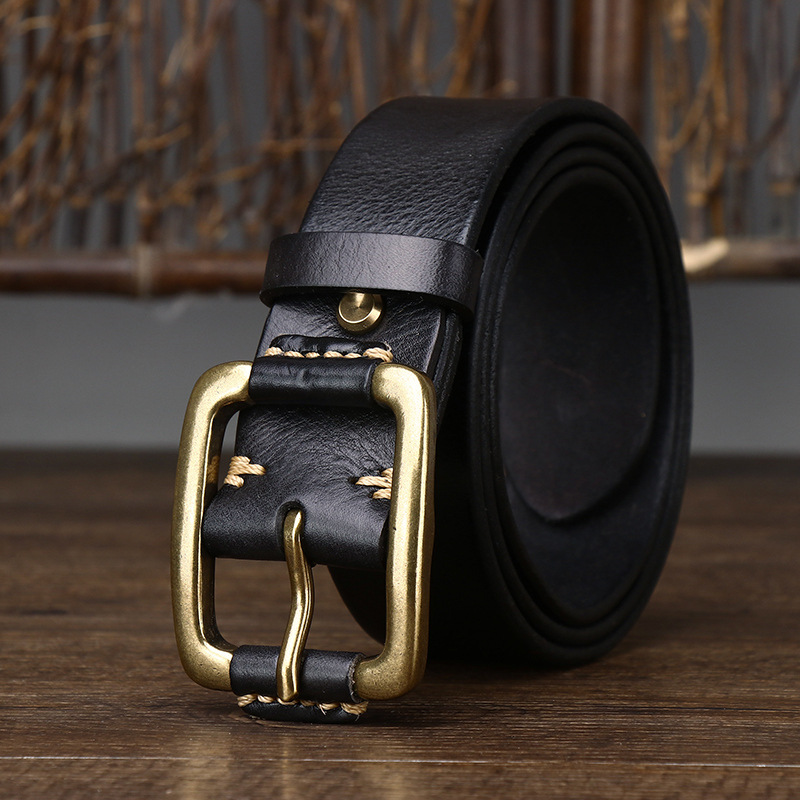 Herrläderbälte i äkta läder med retro spänne i koppar_voghion.com