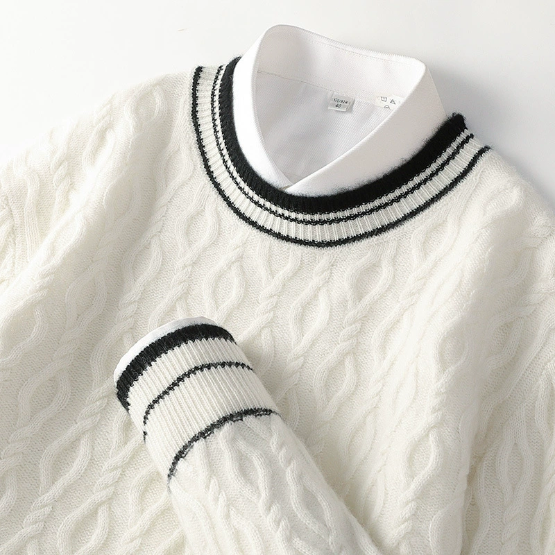 Осенне-Зимний новый мужской шерстяной свитер с круглым вырезом утолщенный свитер соответствия цветов Молодежный деловой внутренний кашемировый нижний свитер