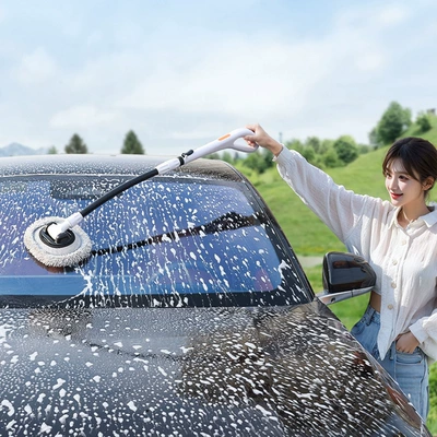 Car Wash Mop with Extendable Bendable Car cleaning tools - black-and-white-replacement-brush-head