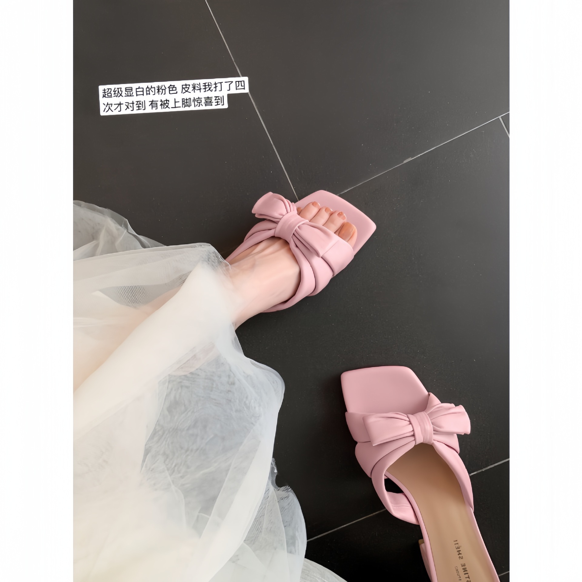 Sheepskin version of Su Yinyin with dream garden square head bow thick high heel slippers women's summer sandals