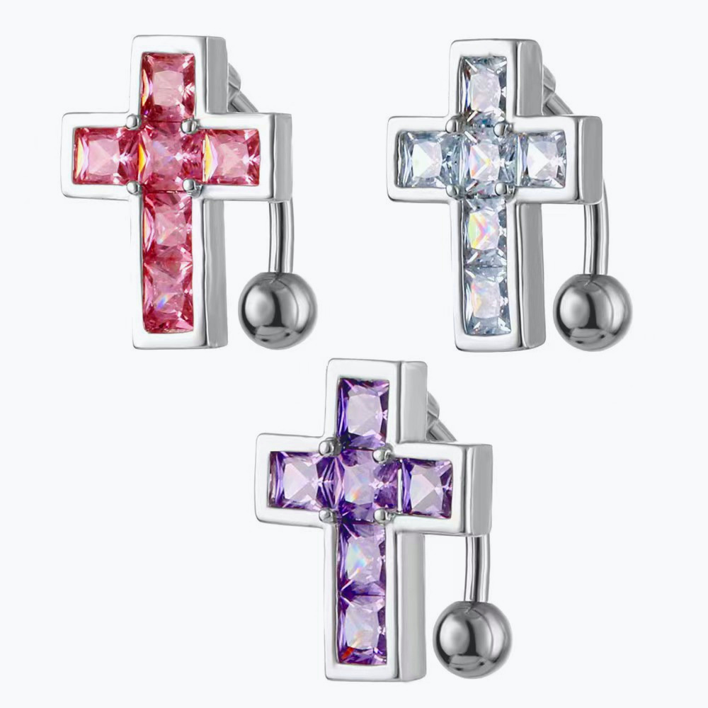 Boucles d'oreilles croix rose acier inoxydable piercing nombril_voghion.com