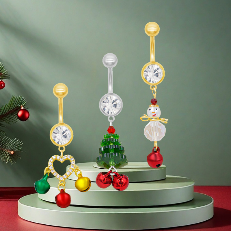 Anelli per albero di Natale, orecchini a campana e gioielli per piercing all'ombelico, nuovi e creativi, provenienti da Europa e America, venduti all'ingrosso._voghion.com