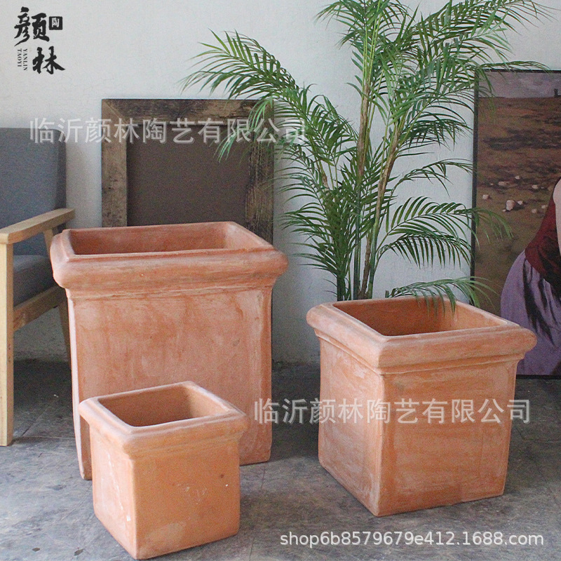 Cerámica roja de maceta cuadrada para hacer viejas macetas de cerámica gruesa maceta cuadrada gran jardín de árboles de plantación de viento maceta paisajismo cerámica de jardinería