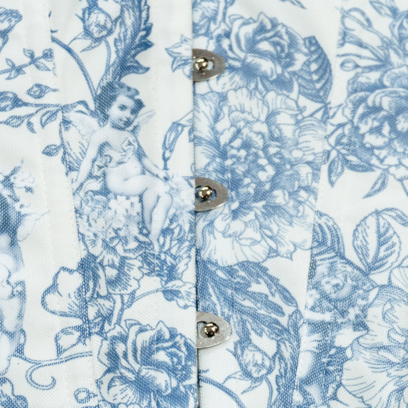 Nuevo corte transfronterizo estilo chino flor azul flor porcelana impresión buquete correa de vestido sexy cintura