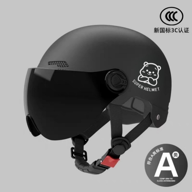 Certified Electric — Universal Motosiklet kaskı (dəbilqə) - 02-black-tea-color-short-mirror-silver-white-bear