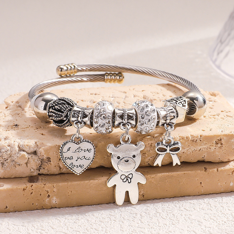 Bow Love Bear DIY Beaded Open Bracelet New Niche Design All-match Retro BFF Bracelet