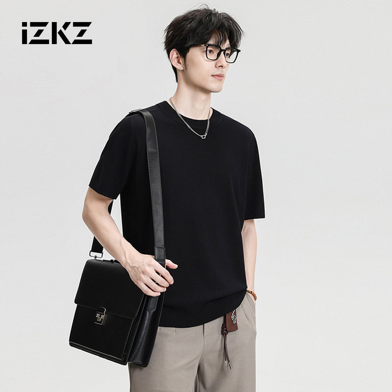 Izkz American-Style Knitted Short-Sleeve 2026 Summer Thin Men's Round-Neck Basic Loose Versatile Casual T-Shirt