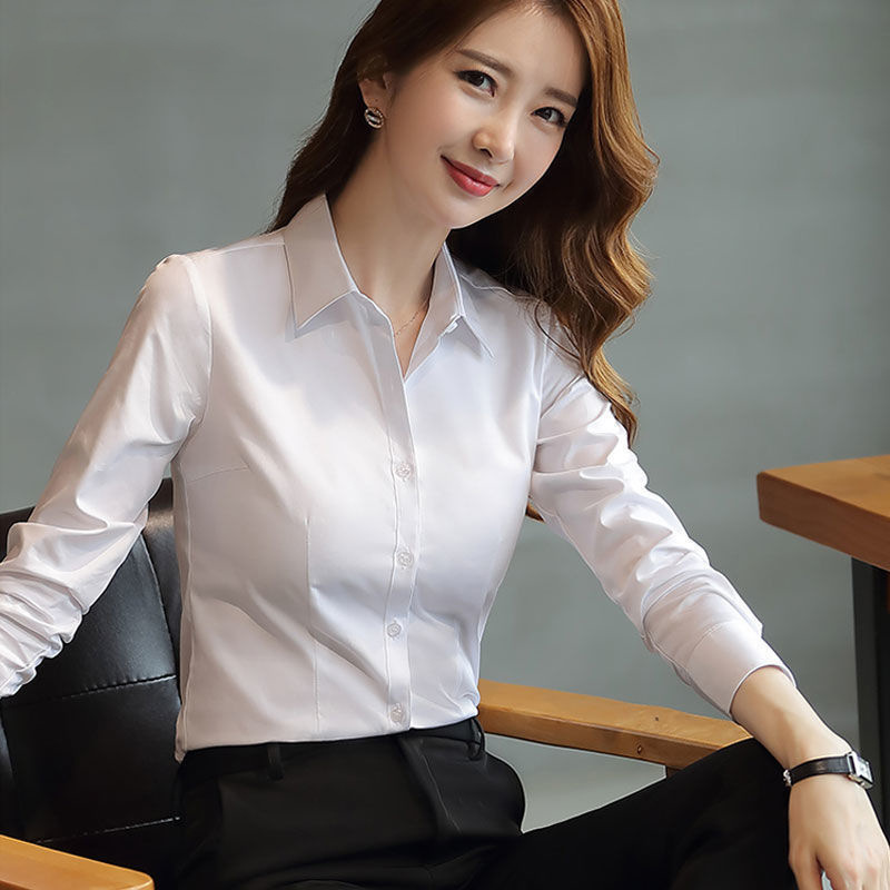 New professional shirt with long sleeves, women's temperament, formal attire, spring and autumn work clothes, slim fit, versatile office and work clothes, no iron