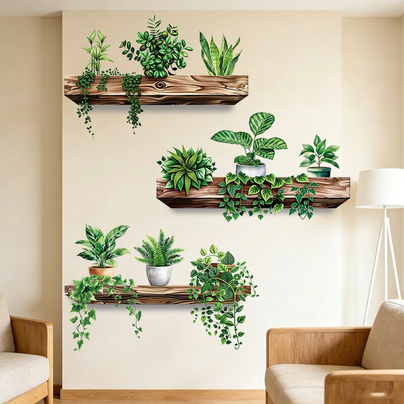 New simulated green plant potted plant collage wallpaper for dormitory sofa TV background wall decoration, waterproof and beautifying New simulated green plant potted plant collage wallpaper for dormitory sofa TV background wall decoration, waterproof and beautifying