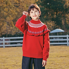 2023 Autumn/Winter New Arrival Red Sweater for Girls: Thickened Knitted Base Layer with Mock Neck, Perfect for Kids and Babies