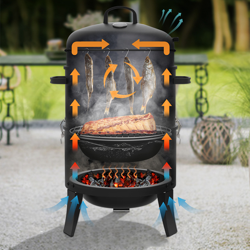Amazon multifuncional doble puerta 3 en 1 horno de ahumado horno de ahumado horno de barbacoa de carbón al aire libre somker horno de bacon