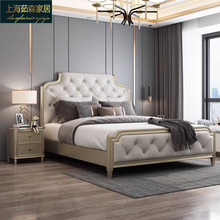 轻奢实木床双人现代简约1/8米主卧美式软靠婚床软包真皮床定制