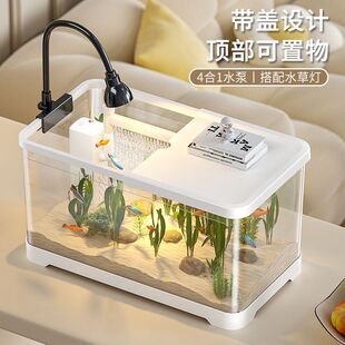 High-Definition High-Transparency Pet Fish Tank for Small Living Room, Ecological Landscaping, Filtration, Oxygen Generation, with Lid for Home Desktop Use