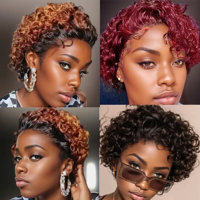 Amazon AliExpress in stock Front Lace Headgear Curly Hair Short Hair Full Human Hair Set Small Curly Explosive Head Wig