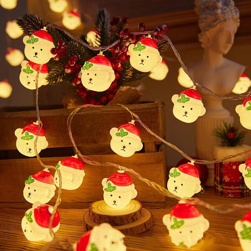 国境を越えたLEDクリスマスデコレーションライトストリング、雪だるま、サンタクロース、クリスマスツリー、杖、灯台、部屋の装飾、点滅するライト|undefined