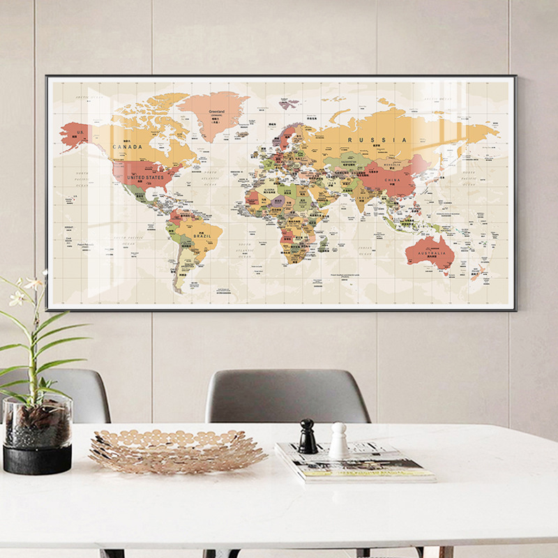 World Map Decorative Painting Modern Minimalist Living Room Sofa Background Wall Hanging Painting Study Office Map Cross-Border