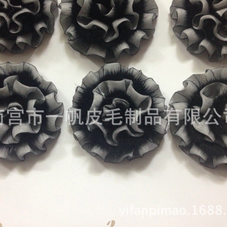 厂家生产兔毛花毛球 獭兔毛盘花服装鞋帽配件兔毛花 牡丹花饰品