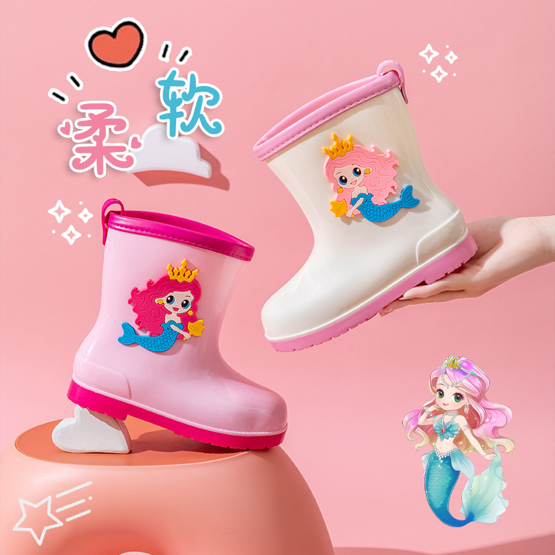 Children's Rain Boots Princess Girls Students Kindergarten Baby Non-slip Rain Boots Water Boots Girls Water Boots Flowers