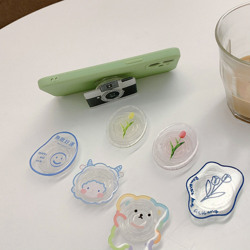 亚克力透明气囊支架ins女生桌面伸缩折叠相机 郁金香贴片手机支架