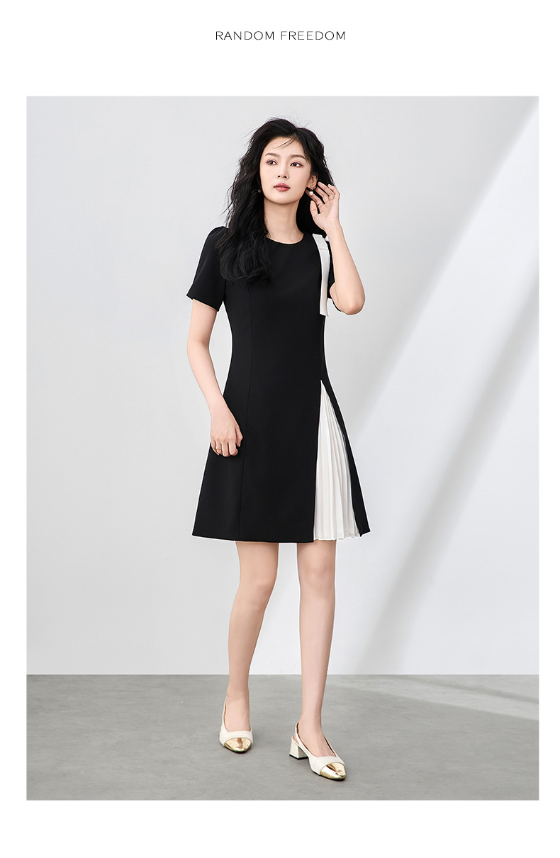 Đầm maxi nữ thắt eo xếp ly bướm phối màu tương phản — Màu đen chi tiết 10