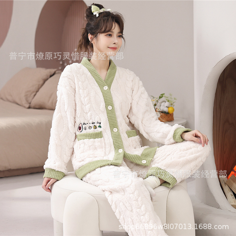 Franela de la princesa encantadora pijama de lana de otoño y invierno para mujeres vestidos casuales de dormitorio de estudiantes dulces ropa para el hogar