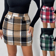 现货热卖跨境亚马逊SHEIN2025秋冬格纹欧美短裙新款女装包臀裙