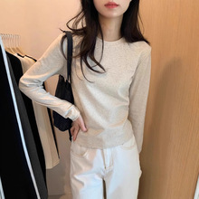 40支棉圆领纯色打底衫女春秋冬新款叠穿内搭修身长袖t恤上衣女