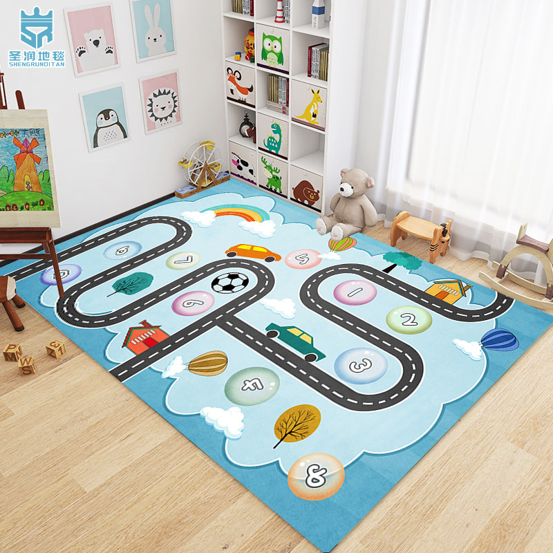 3D卡通儿童房爬行地毯家用育儿功能型客厅水晶绒地毯卧室地毯地垫