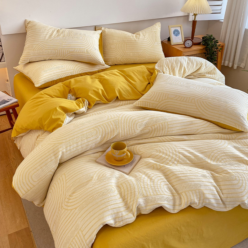 Cama de algodón de tres capas de hilo de cuatro piezas, cubierta de sábanas de algodón puro de grado materno-infantil, simple cama doble se puede lavar en máquina