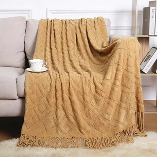 C^Summer Air Conditioning Blanket Knitted Blanket Houndstooth Tassel Sofa Blanket Small Blanket Bedside American Wool Nap