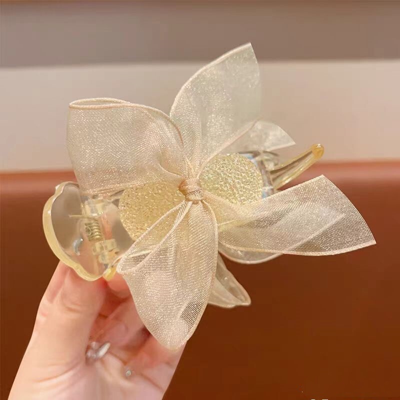 网纱蝴蝶结丸子头抓夹高级感精致盘发固定神器女后脑勺发夹头饰品|undefined
