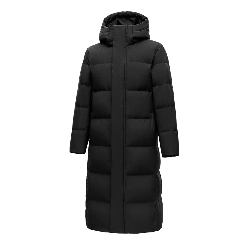 Chaqueta de plumón para hombres y mujeres mediana y larga en invierno de 2025 nuevos productos sobre la rodilla alargada y gruesa tendencia de chaqueta de hombre