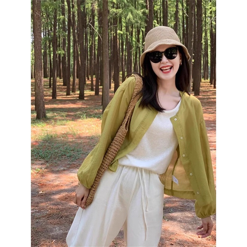 French-Style Cotton and Linen Shirt Jacket for Women, Summer Sun Protection Shirt, High-End Linen Shirt, Unique and Chic Top for Petite Women