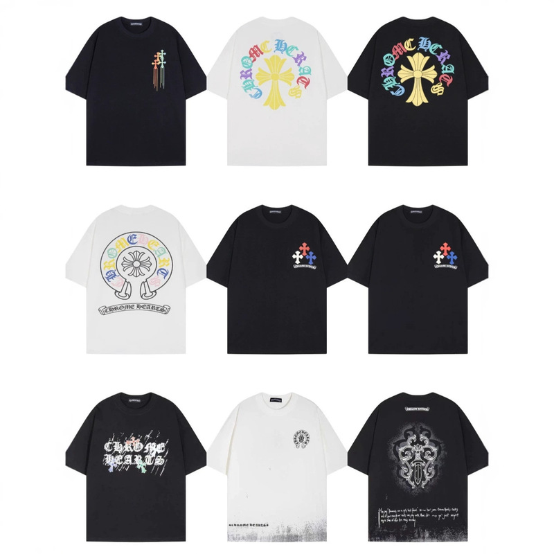 Dujia 26Ss Cross-Border Authentic Version New Trendy Brand Chrome Hearts Heavy-Duty Printed Short-Sleeve T-Shirt Wholesale in Stock Dujia 26Ss Cross-Border Authentic Version New Trendy Brand Chrome Hearts Heavy-Duty Printed Short-Sleeve T-Shirt Wholesale in Stock