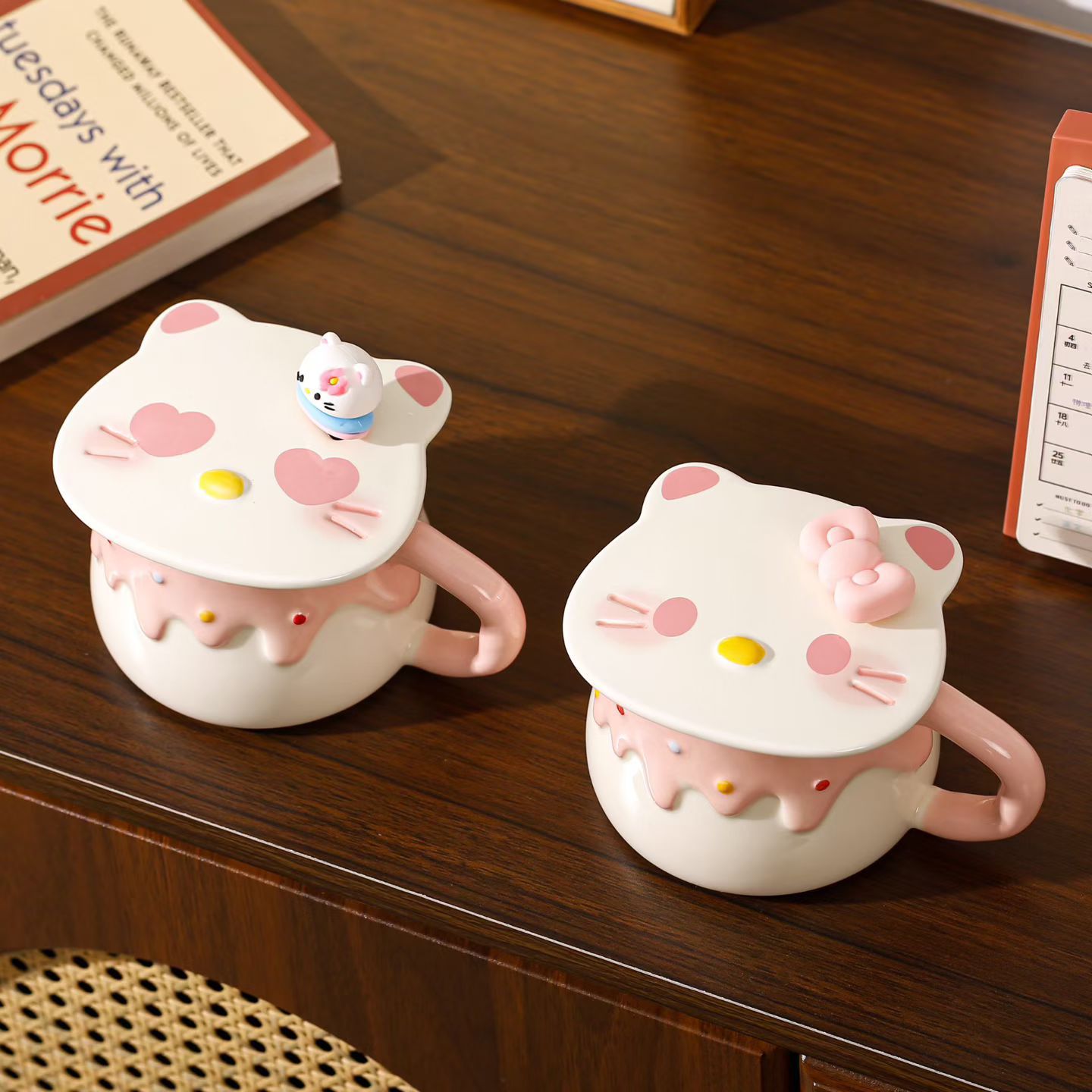 Hermosa taza de gato suave, taza de cerámica de alto valor facial, regalo de cumpleaños para chicas, regalo de mano