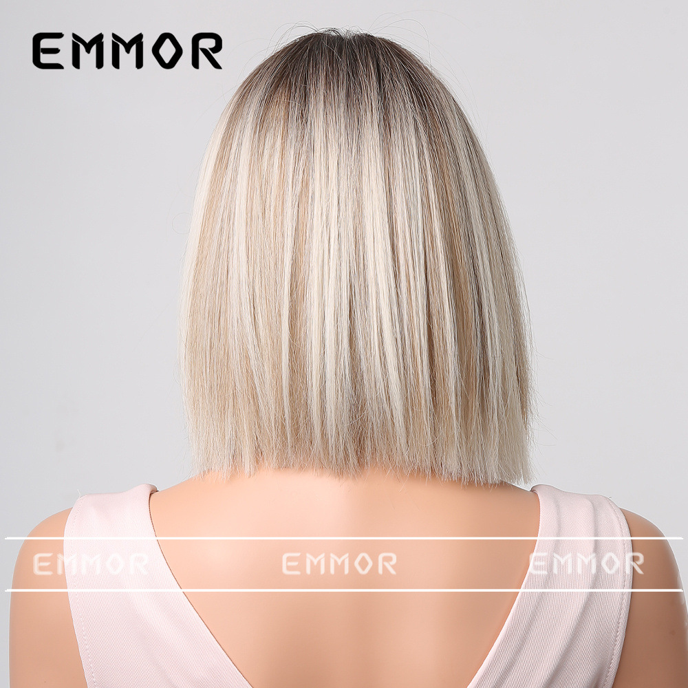 Emmor Amazon transfronteriza nueva peluca medio gris pelo corto recto cabeza de Bobo cabeza completa cubierta de la fábrica de Ventas Directas