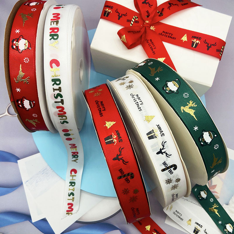 新しいクリスマスリボンクリスマス装飾ギフトボックス包装リボン赤緑箔押しリボン|undefined