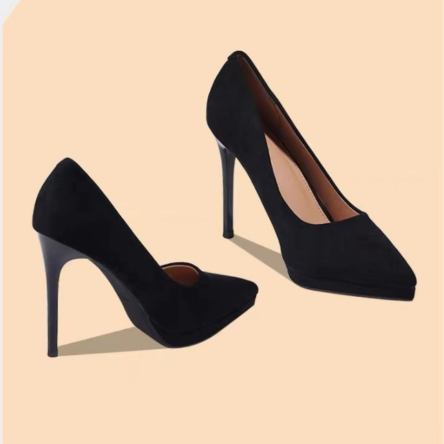 2025 Comfortable Red-Soled High Heels for Women, Stiletto Heels, Korean Style Square Toe, Shallow Mouth, Sexy Women's Shoes, Black Niche Single Shoes