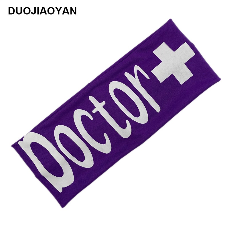 Amazon Creative New Elastic Milk Silk Nurse Doctor Letter Hair Belt Ladies Botón deportivo para mujer