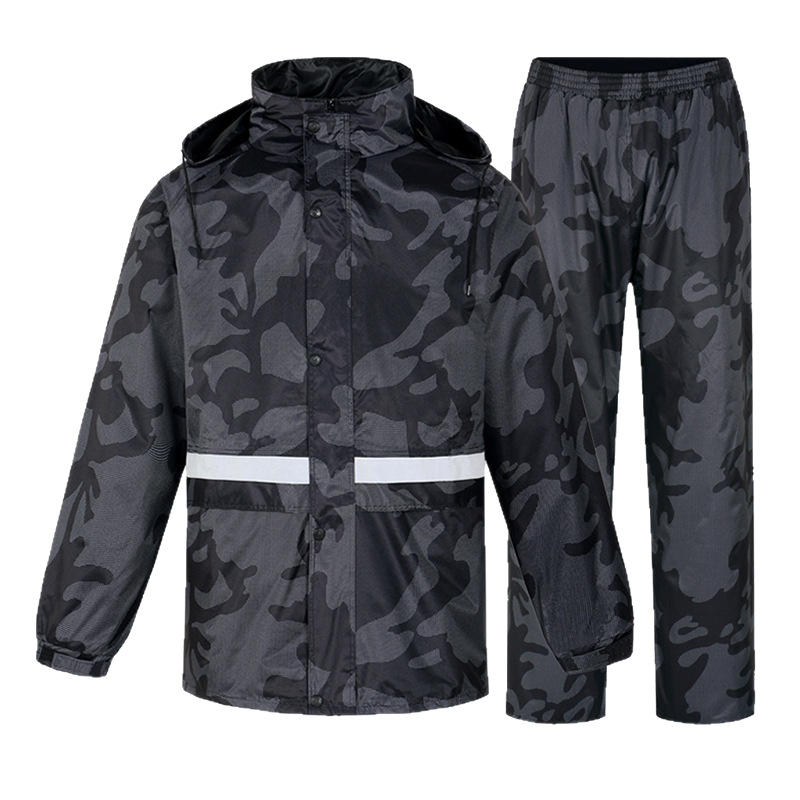 Negro camuflaje impermeable lluvia pantalones traje impermeable transpirable hombres split motocicleta coche eléctrico montar para llevar impermeable
