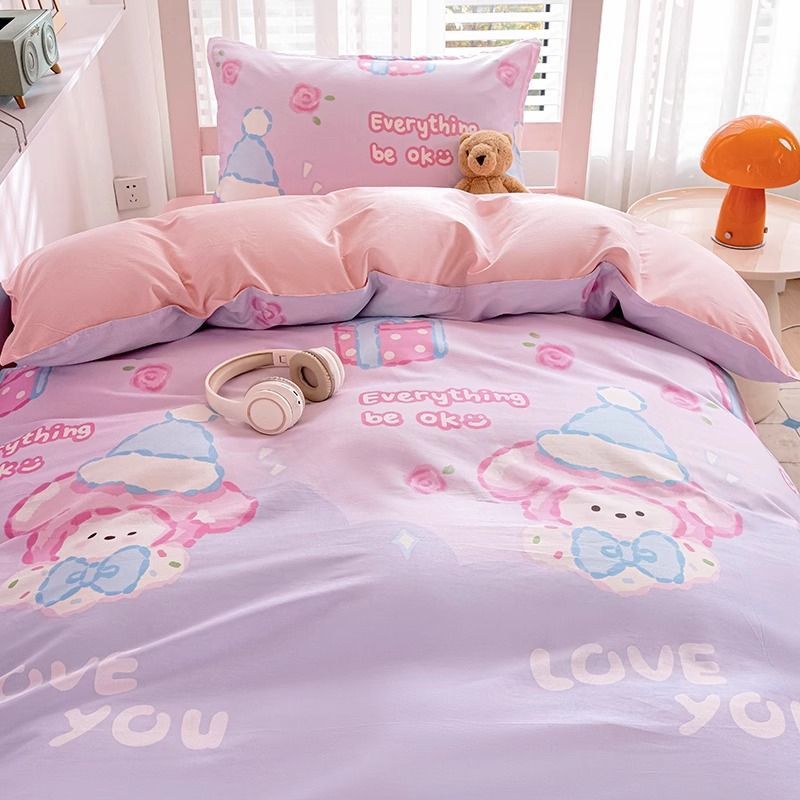 100 funda de edredón de niña de dibujos animados de algodón de una sola pieza funda de edredón de algodón 120x200 dormitorio de estudiantes individual pieza de tres piezas