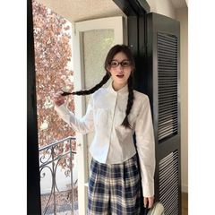 2025春秋新款韩系简约白色长袖衬衫女学院风修身显瘦内搭外穿衬衣