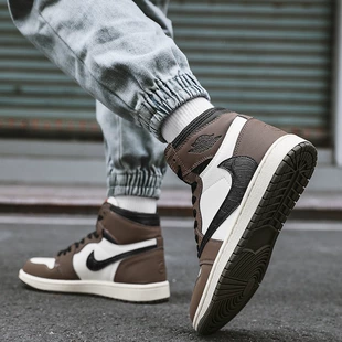 [Прямые продажи с завода] Мужские кроссовки AJ high-top темно-коричневые с перевернутым крючком настоящие dunk panda обувь Air Force No. 1 женские кроссовки