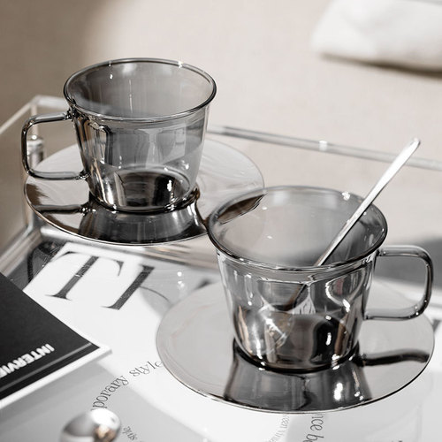 High-end glass coffee cup set, creative mug, light luxury goods, afternoon tea, tea set, latte cup wholesale