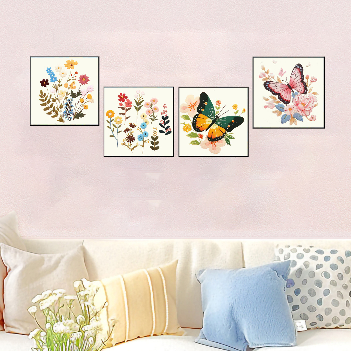 Punto de fábrica cabello lacio nueva serie de flores de mariposa transfronterizo Amazon venta caliente paquete de material de bricolaje de punto de cruz