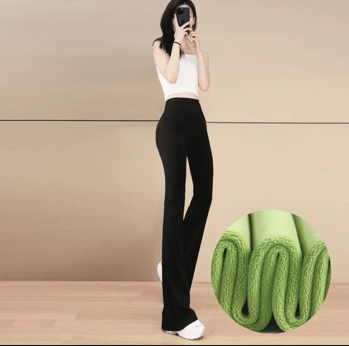 Pantalones acampanados de cintura alta con bolsillos traseros, forro polar, control de abdomen, leggings ajustados para mujer, estilo otoño/invierno, se pueden usar en exteriores, diseño de pantalones tipo shark.