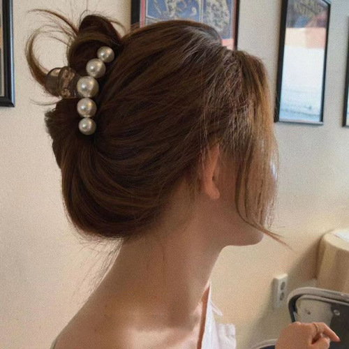 韩国优雅气质鲨鱼夹发抓发卡夹子头饰珍珠发夹后脑勺洗澡网红抓夹