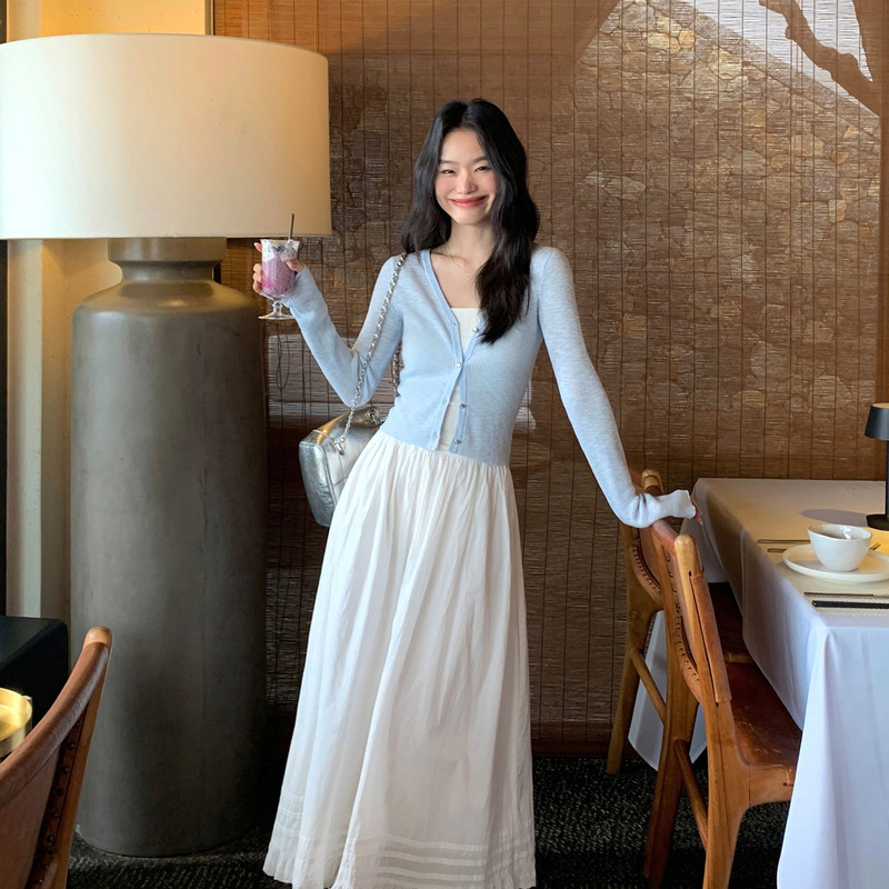 Pusumede White V-Neck Thin Sun-Protective Knitted Cardigan Jacket for Women Summer Air-Conditioning Cover-Up Outer Top