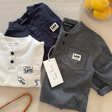 儿童POLO衫2025秋季韩版新品男女童口袋字母 宝宝休闲立领T恤衫潮